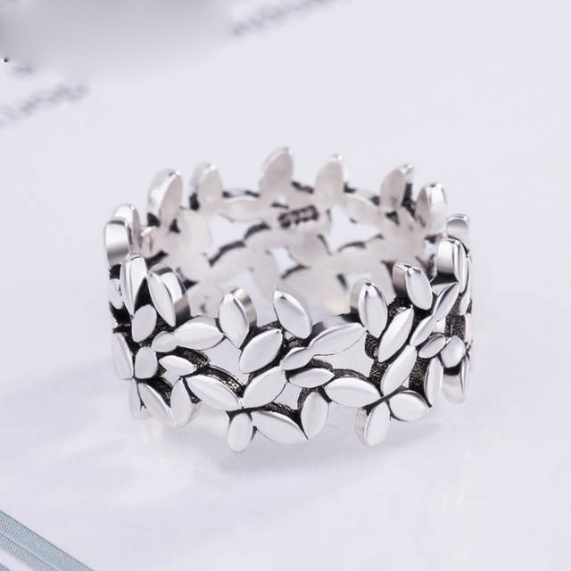 Bohemian Vintage 925 Sterling Silver Leaf Rings for Women Statement Jewelry Adjustable Finger Ring Girls