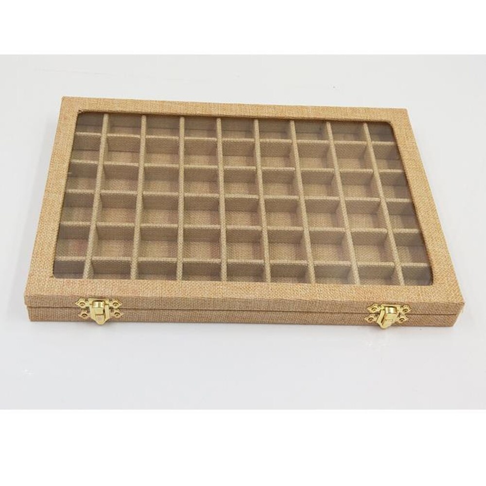 Caja de Porta anillos con tapa de cristal transparente de 54 rejillas, organizador de embalaje de joyería, caja de joyería para pendientes, collares y pulseras: 5