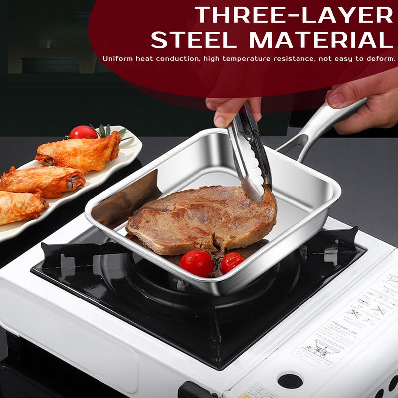 Non Stick Koekenpannen 3-laags Roestvrijstalen Vierkante Kookpan Anti-aanbak Koekenpan Diepe Kleine Ijzeren Koekenpan Kookgerei Pan Koekenpan