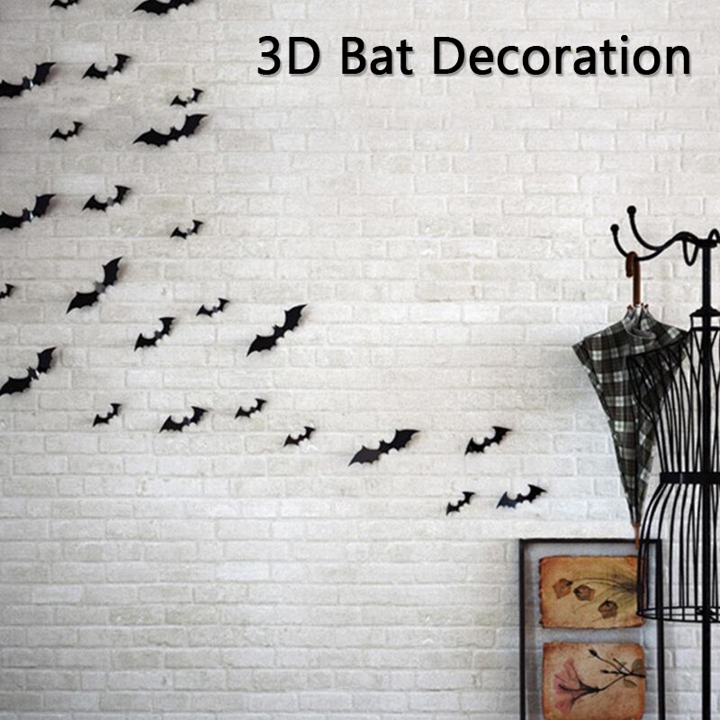 12 Stks/set 3D Halloween Decoratie Diy Kamer Muurstickers Thuis Party Decor Bat Decoratie Muursticker Voor Halloween Muurstickers