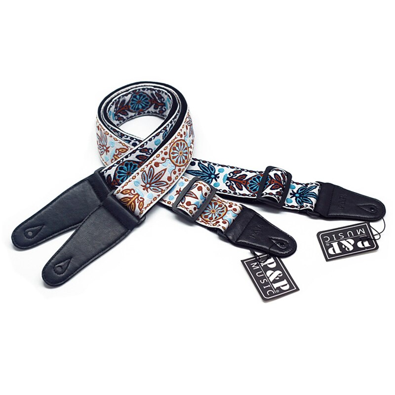 Gitaar Band Borduren Patroon Retro Etnische Stijl Puur Katoen Lederen Verstelbare 82-137Cm Muziekinstrument Accessoires Effen