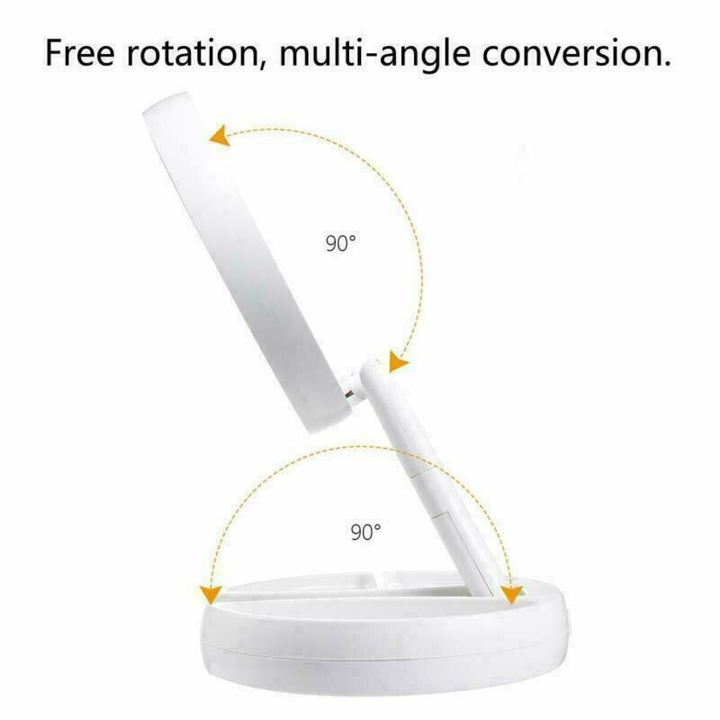 Espejo LED plegable para baño, iluminación inteligente con aumento de 10 aumentos, 13 pulgadas, para tocador, maquillaje