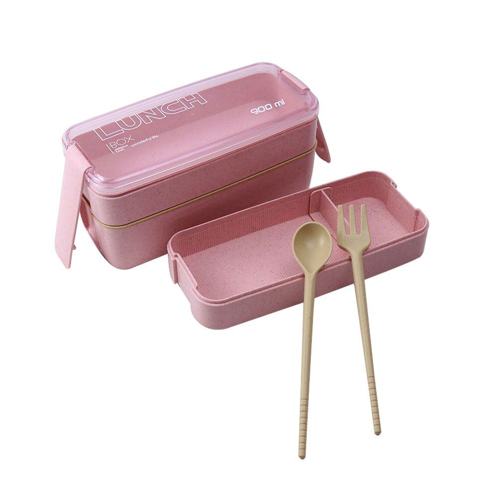 900ml 3 Layers Bento Box Eco-Friendly Lunch Box Food Container Wheat Straw Material Microwavable Dinnerware Lunchbox