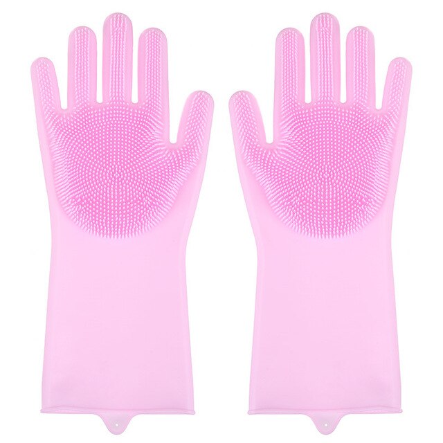 1 paire Silicone vaisselle gants magique Silicone nettoyage gant pour ménage épurateur caoutchouc cuisine propre outil vaisselle lavage gants: Pink