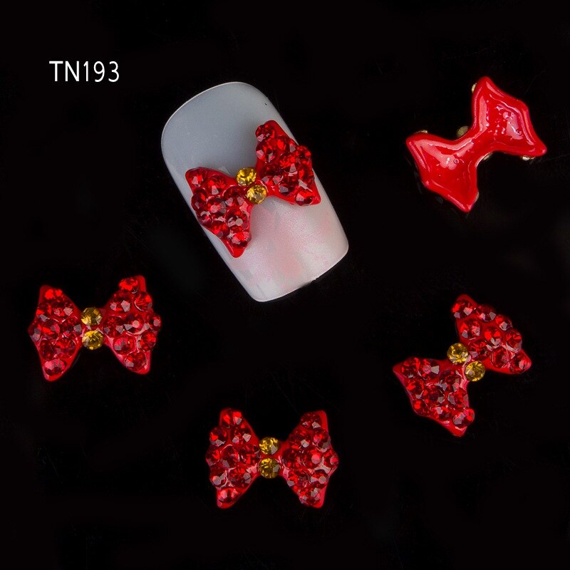 Blauwheid 10 Pcs Rode Steentjes Strikken Studs Strass Nail Art Supplies Charms 3D Legering Metalen Tie Decoratie Nail Art Supplies