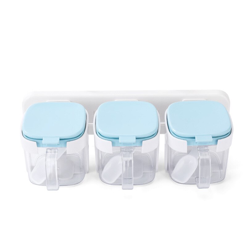 Wall-Mounted Seasoning Box Kitchen Seasoning Combination Set Storage Box Household Salt MSG Spice Jar Container Condiment Jars: Blue 3pcs