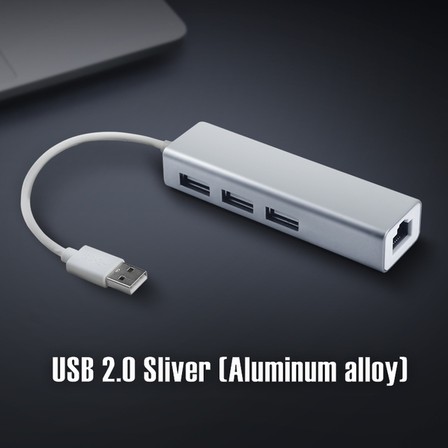 USB hub 2.0 3 ports to RJ45 10/100Mbps Lan Network USB Ethernet Adapter Splitter for Laptop Computer Mac iOS Android: Grey