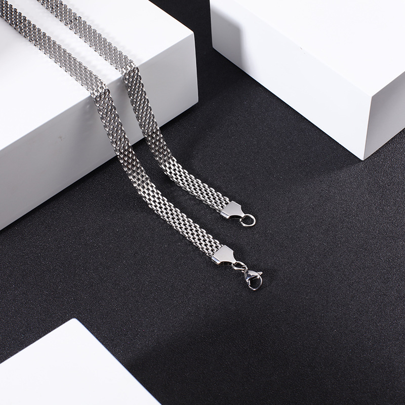 Mesh Stainless Steel Bracelet Necklace for Women 4mm 6mm 8mm Width Chokers Necklaces: Silver / Width 8mm / Bracelet 18cm-5cm