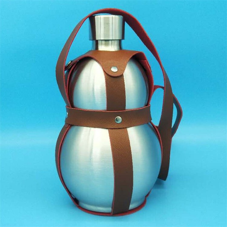 Bouteille de vin antique en acier inoxydable, petite gourde, gourde, bouteille de sport portable et créative avec ceinture, 0.25-1.5KG: True color 1500G