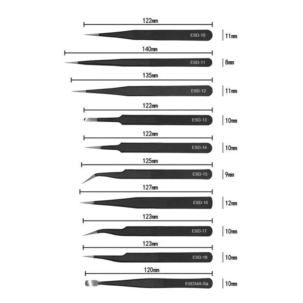 Tweezers Set Precision Anti-static Stainless Steel ESD Tweezers for Mobile Phone Watch Camera Laptop Hand Repair Tools Clip