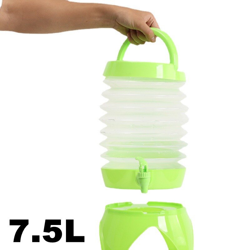 Tetera compresible plegable para exteriores, cubo de agua fría portátil, olla con mango de plástico con Pedestal, para acampar, senderismo, ciclismo y barbacoa: 7.5L Green