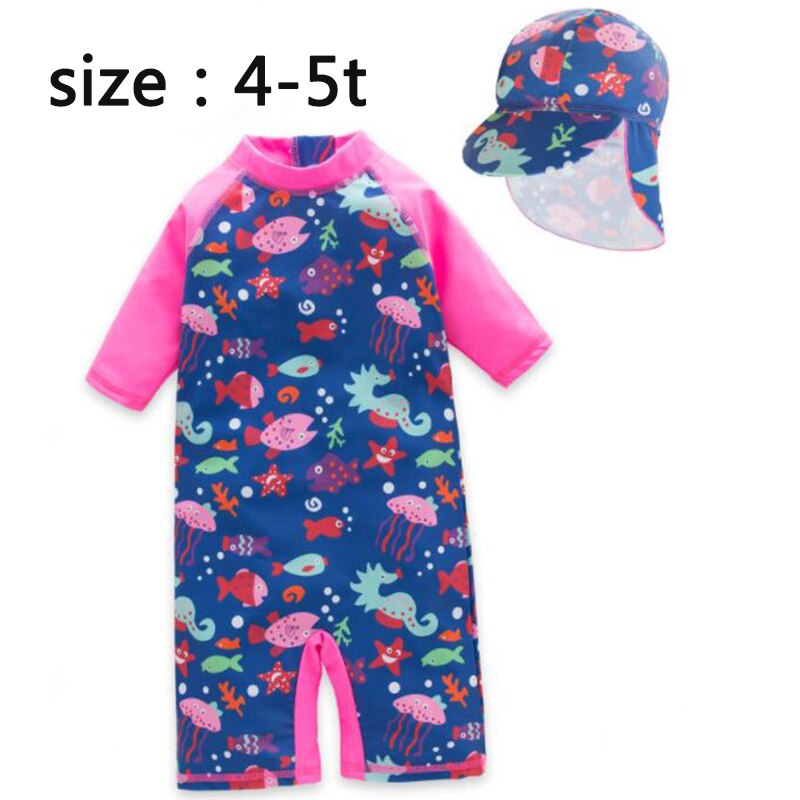 Cartoon dinosaurus afdrukken meisjes badpak korte mouw kids bikini een stukken jumpsuit peuter baby badpak 3-7Yrs: 4t to 5t