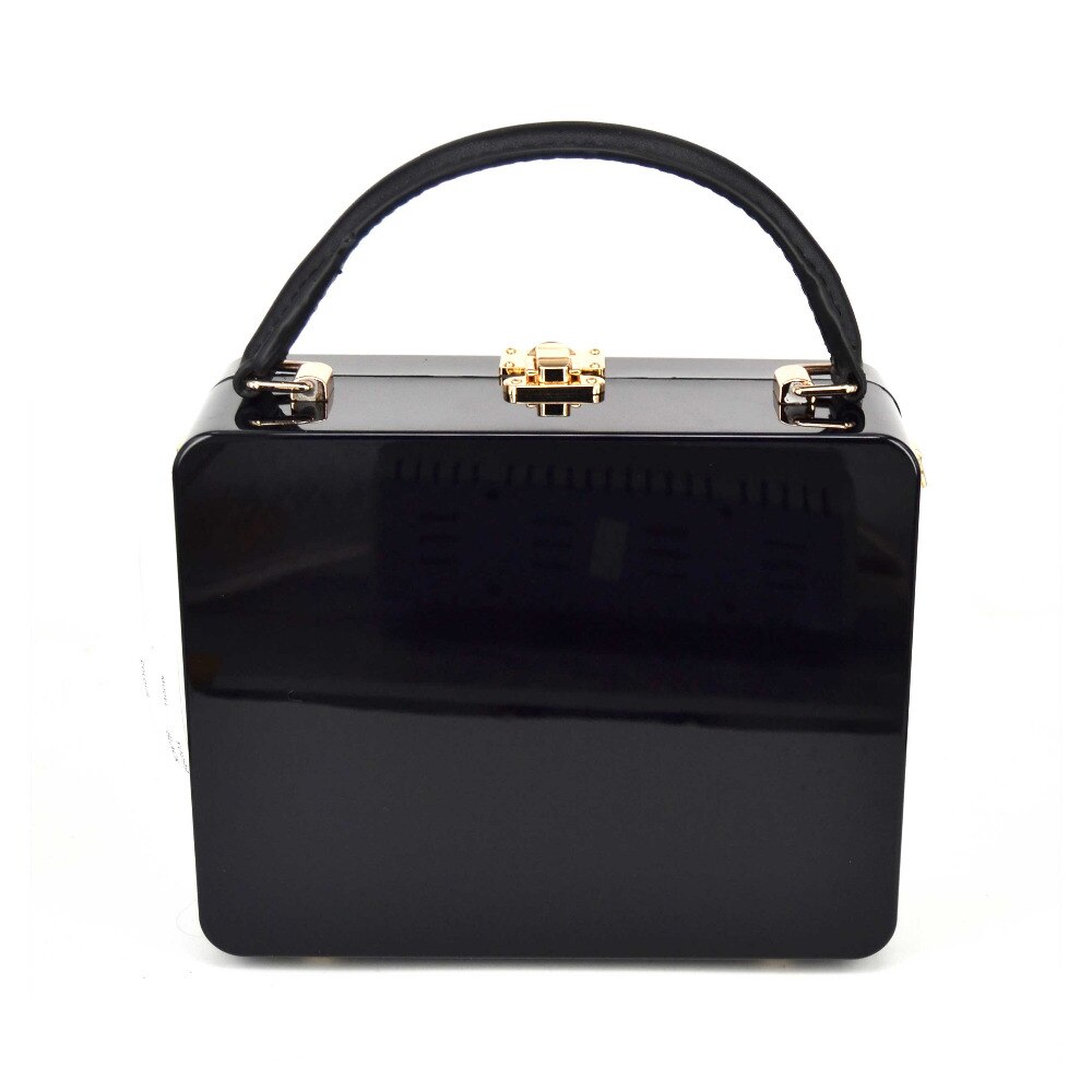 Caja de mano de Radio acrílica negra para mujer, bolso de mano de para , bolso de noche, bolso de maletero, Pochette con bolso de hombro con correa