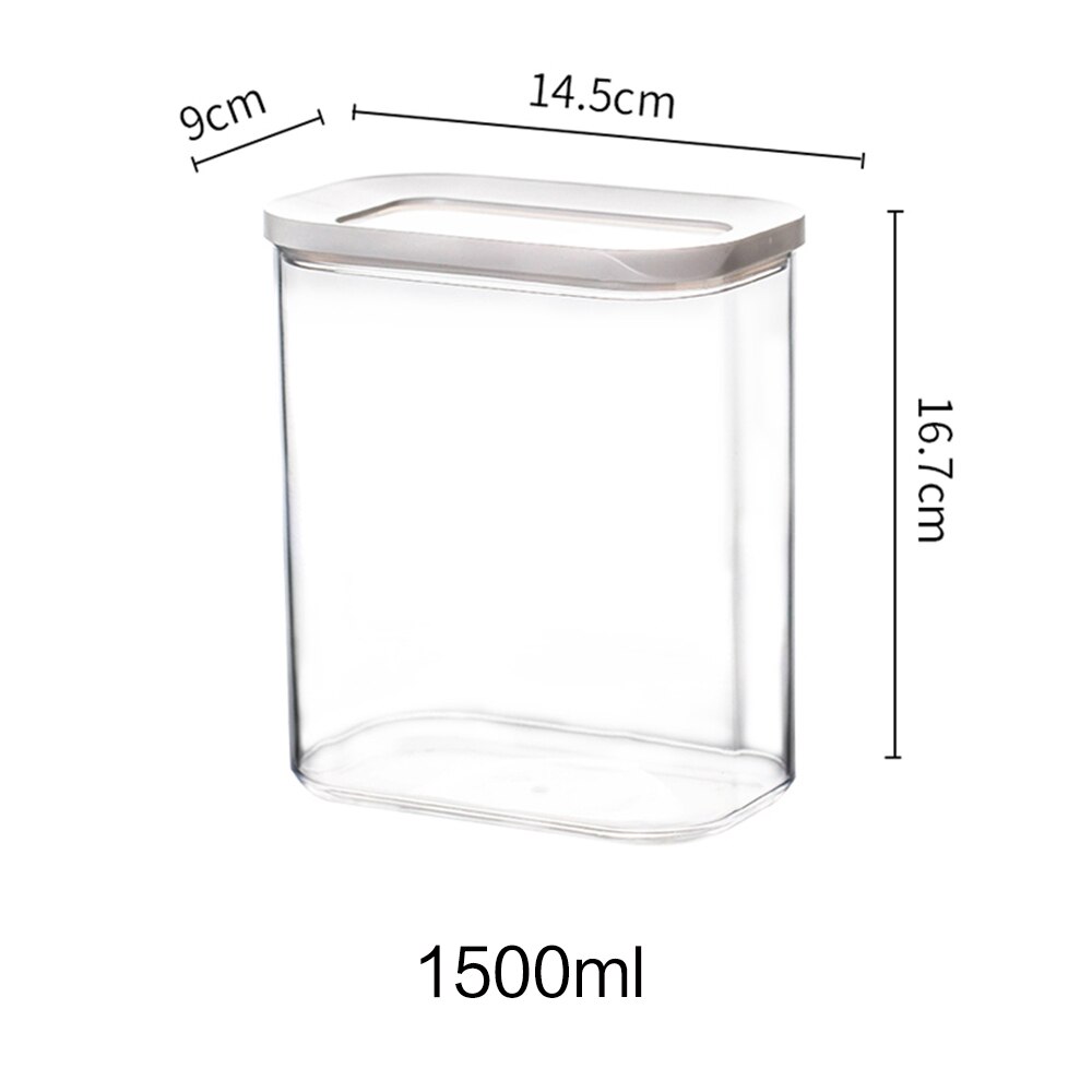 Contenedor de almacenamiento de cocina, refrigerador de cocina, caja de fideos, cereales, fruta seca, tanque de almacenamiento de aperitivos, tanque sellado transparente: 1500ml