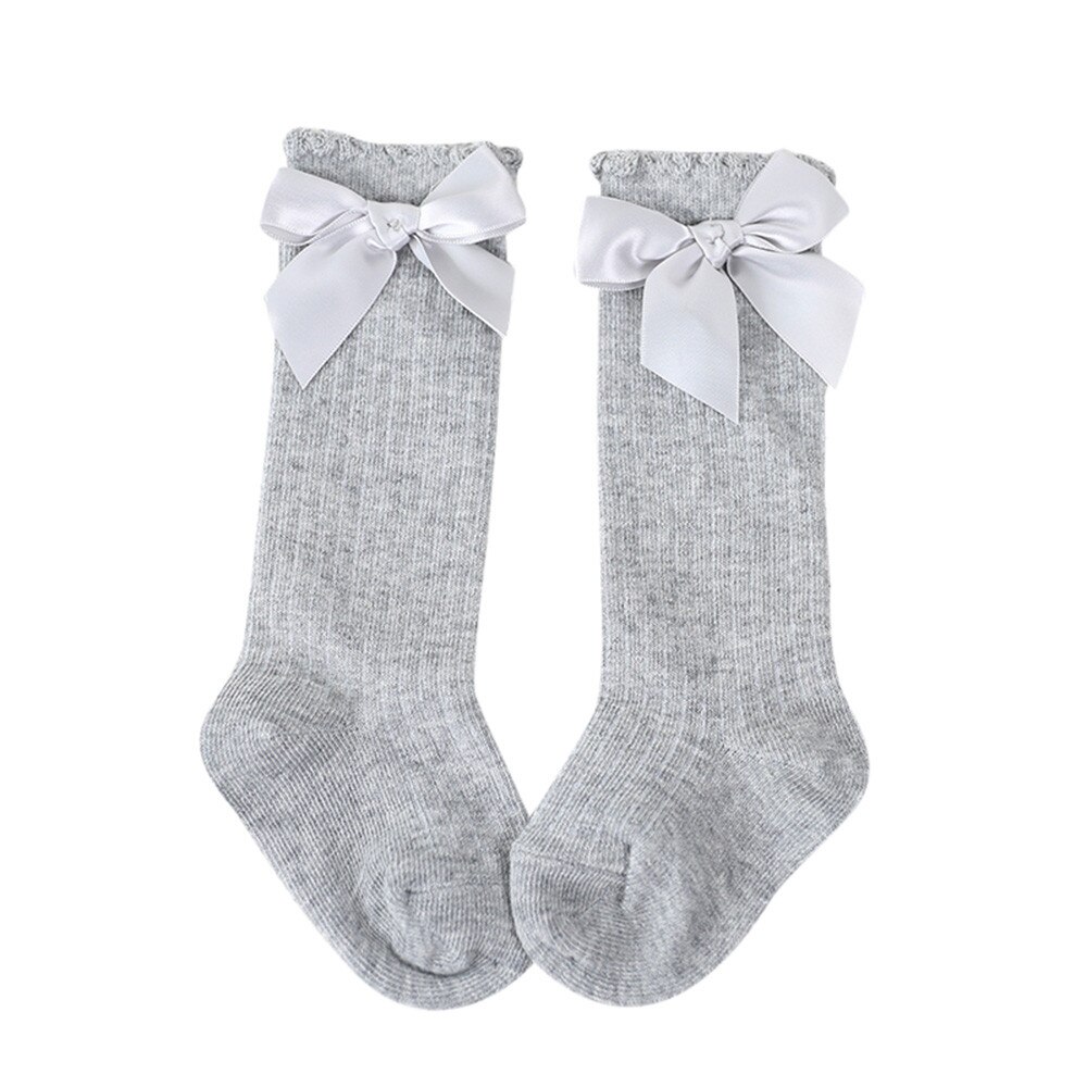 freundlicher Socken Kleinkinder Mädchen Großen Bogen Kniehohe Lange Weiche Baumwolle Spitze Baby Kniekousen Meisje freundlicher Kleidung: grau / 24M