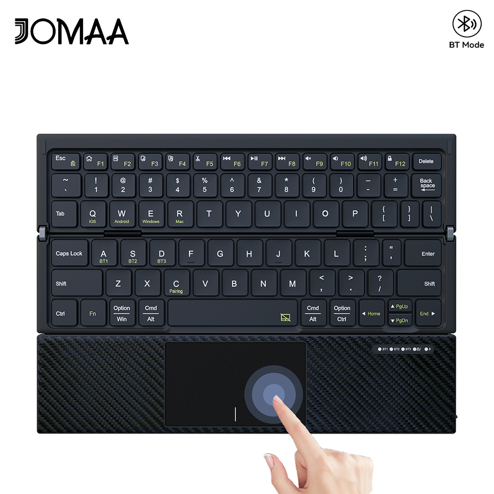 Genopladeligt bluetooth 5.0 trådløst foldbart tastatur med touchpad, bærbart tri-foldbart rejsetastatur til pc/bærbar computer/tablet: Sort kontakt