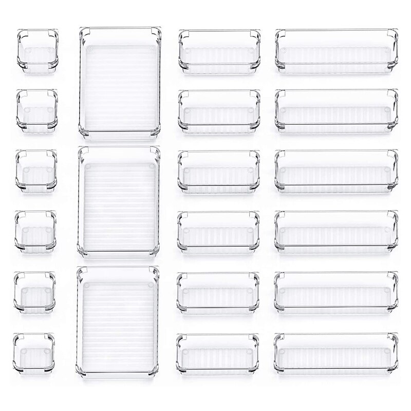 Set Van 21 Bureaulade Organisator Trays Met 4-Size Clear Plastic Opbergdozen Divider Make-Up Organisator voor Kantoor