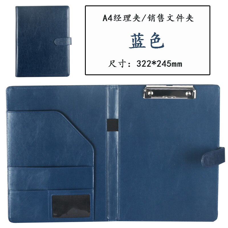 A4 Portfolio File Portfolio Cute Waterproof Leather File Document Bag For Office Business Stationery: Blue