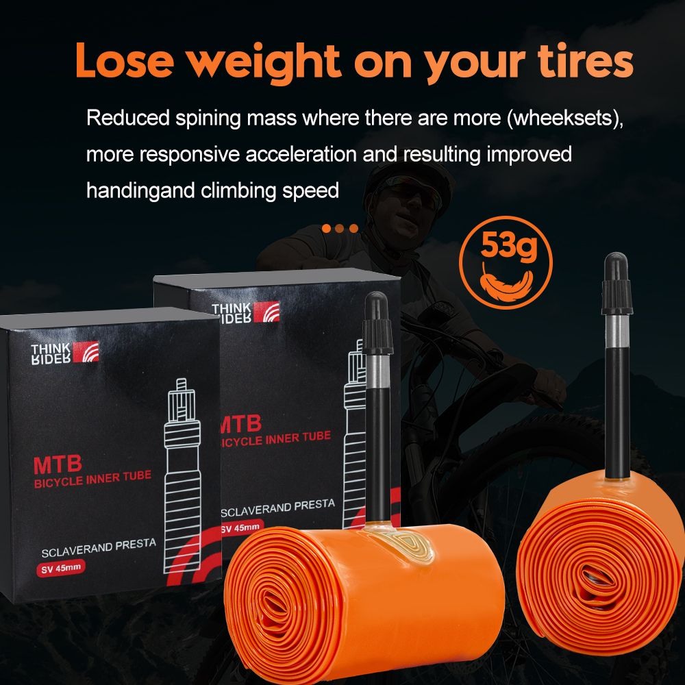 ThinkRider 1PSC telecamera d'aria per bici ultraleggera 26 27.5 29 pollici MTB Bicicletta TPU Materiale Pneumatico 45mm Valvola francese super leggero