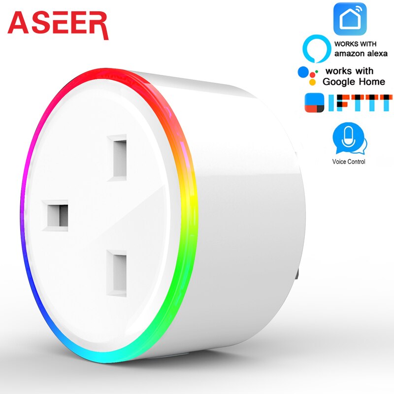 ASEER Tuya Smart Leben steckdose, EU wifi steckdose, RGB LED szene modi UNS mini wifi outlet, timer steckdose Alexa Google IFTTT