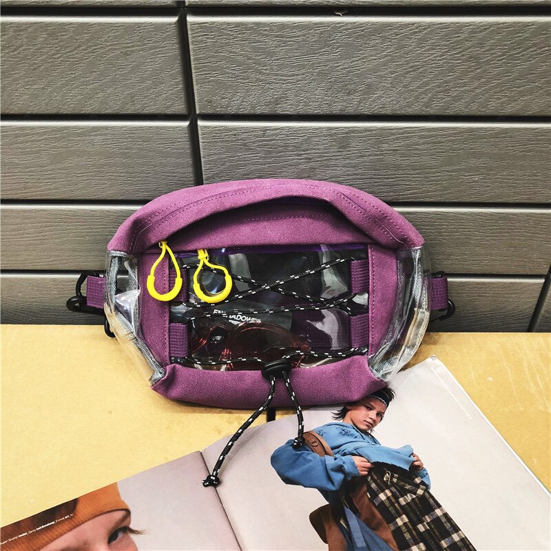 Riñonera transparente de PVC a la riñonera Unisex para hombre, bolsa de cinturón para teléfono de viaje, bolsa de PVC para el pecho, para mujer: purple