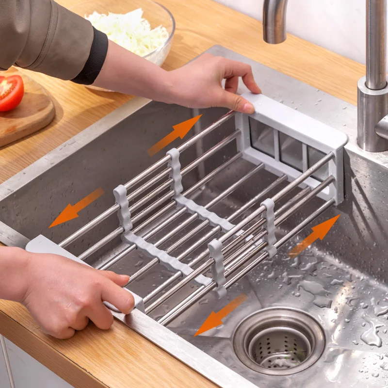 Küche Waschbecken Gestell Einstellbare Edelstahl Gericht Abfluss Gestell Waschbecken Platte Schüssel Halfter Geschirr Organizer Obst Gemüse Abtropffläche