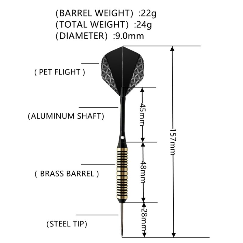 Steel Tip Darts Set-Professionele 24 Gram Darts W/Aluminium Assen Messing Vat