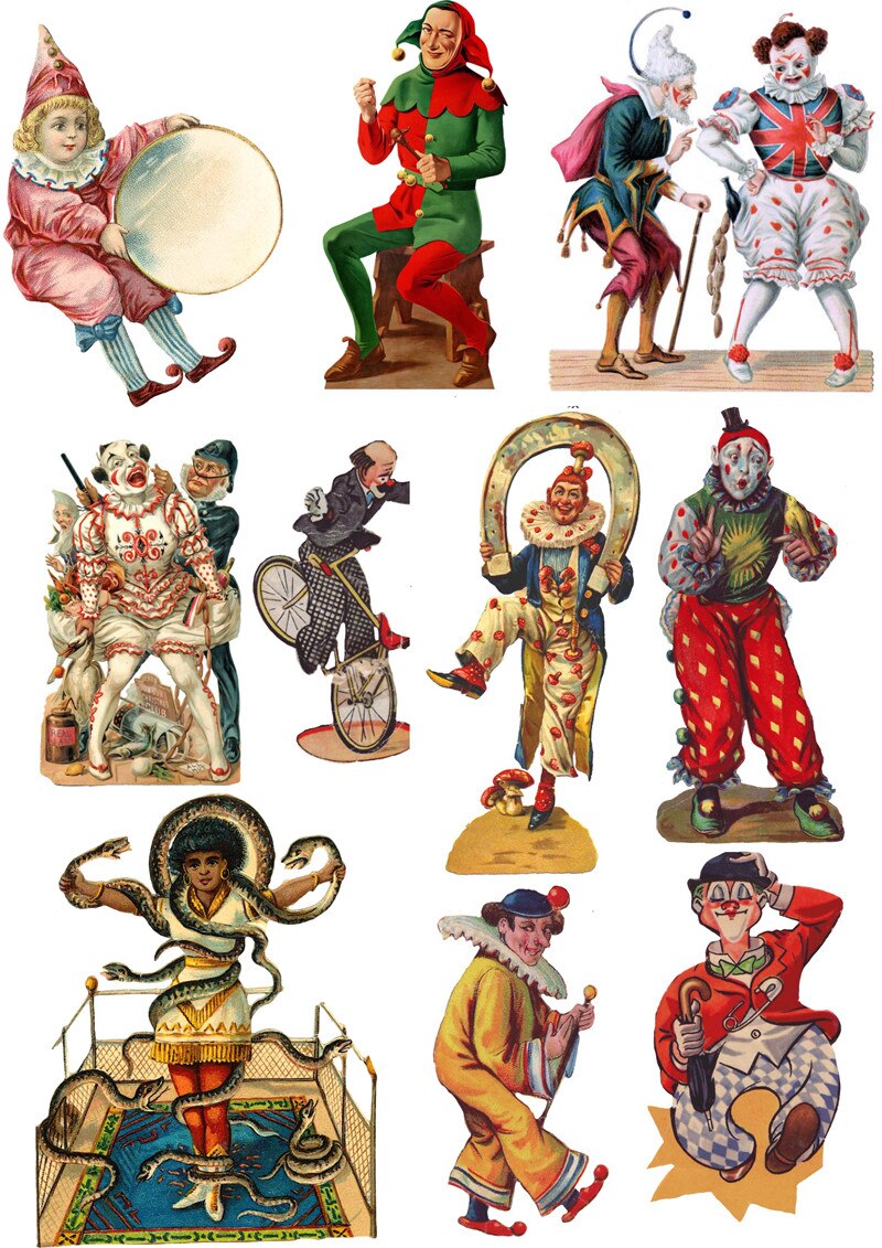 Retro Circus Clown Stickers Crafts And Scrapbooking stickers book Decorative sticker DIY Stationery: I 10PCS