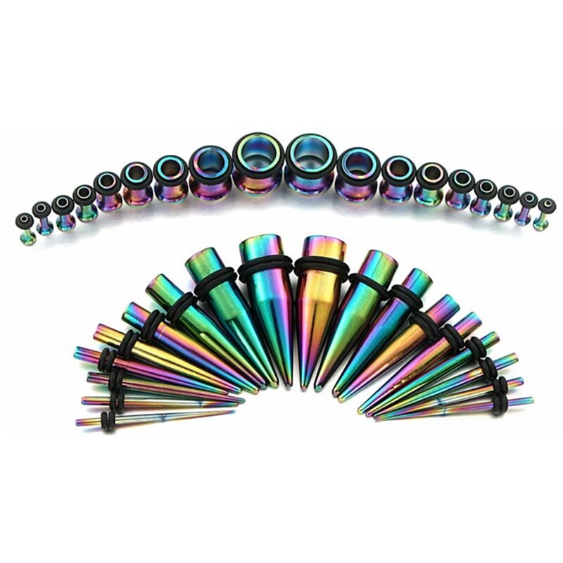36PCS Ear Gauges Stretching Kit 14-00G Stainless Steel Ear Plugs Tunnels Flesh Tapers Set Stretcher Taper Set Dilataciones Oreja