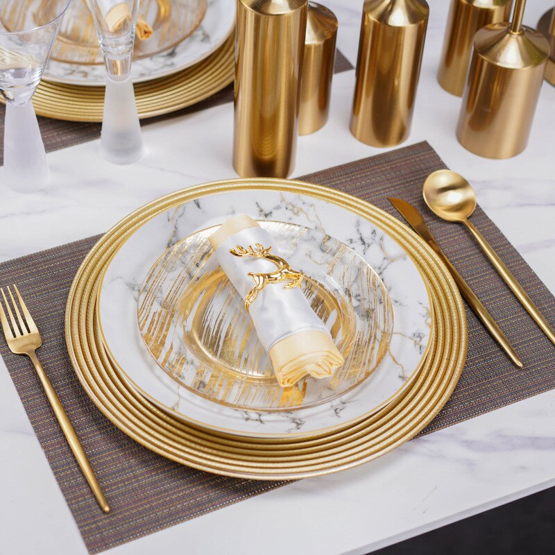 Aesthetic Patterned Kitchen Glass Plates Dinner Serving Ceramic Gold Luxury Dinner Plates Souplast Marble Pratos Ceramic OA50PS