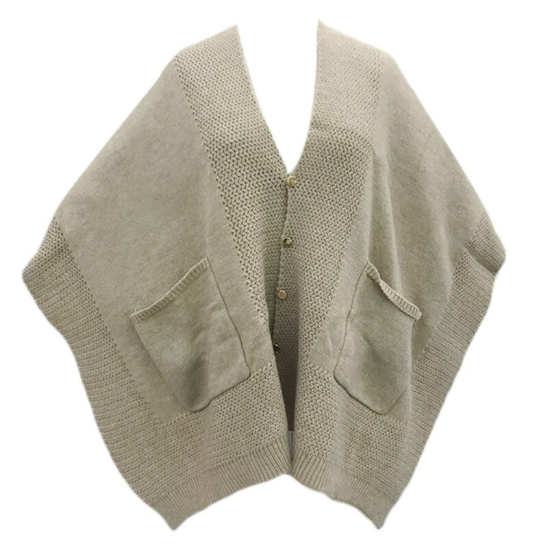 Koreaanse dames winter gebreide oversized poncho deken cape met grote zakken aan de voorkant effen kleur sjaal wikkel trui met knoopjes ca: Kh