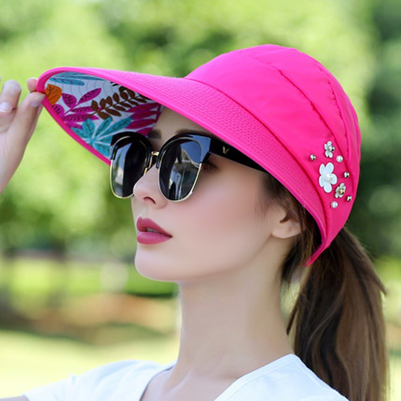 M-2Sun chapeau été ombre hHt pour femmes pliable Protection solaire plage grand chapeau à bords Protection UV cyclisme haut vide: Rouge
