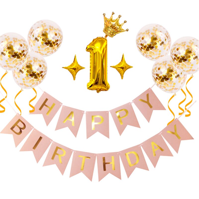 Oh urodziny dziecka balon w kształcie cyfry zestaw konfetti baner urodzinowy flaga Baby Shower dekoracje świąteczne dziewczyna chłopiec zaopatrzenie firm: 1st Pink