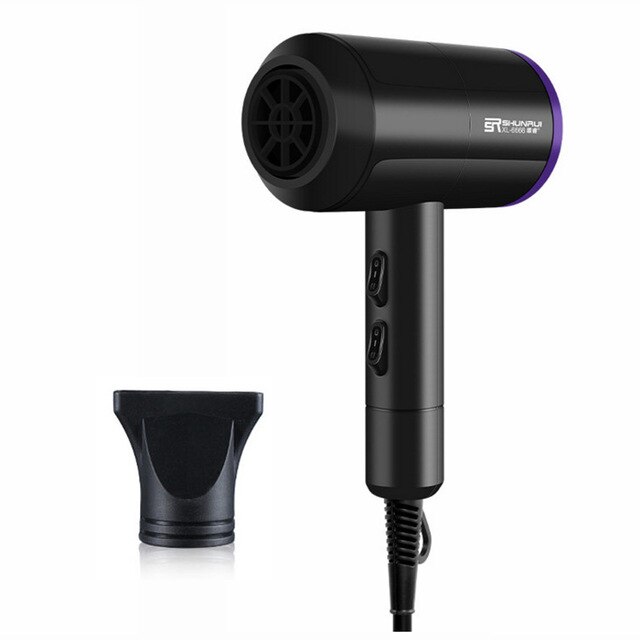 Powerful Hair Dryer Negative Ion Blow Dryer Household Salon Electric Hairdryer /Cold Wind With Collecting Nozzle: Black-2 in 1 / us