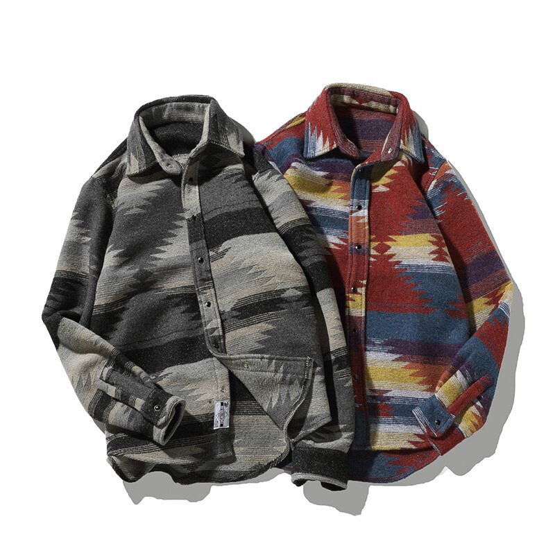 Folk-custom overhemden voor heren vintage wollen vrijetijdskleding casual overhemd heren plus size streetwear chemise homme flanel