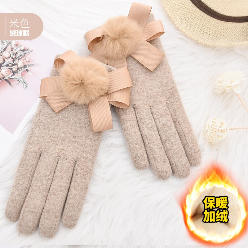 Woodpecker cashmere gloves lady cute plush thicker warm drive ride touch screen wool gloves: Pink