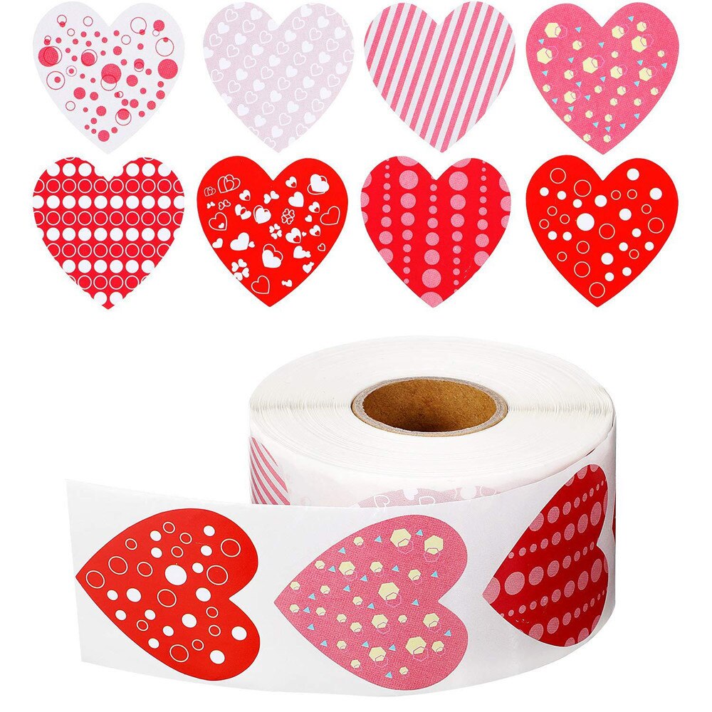 500PCS/Roll Red Love Heart Shaped Label Sticker Scrapbooking Packaging Seal Labels Birthday Wedding Party Supplies