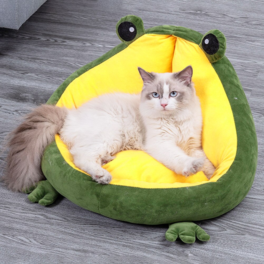 Dog Cat Bed Cute Frog Shaped Pet Supplies Puppy Kitten Cozy Nest Kennel Winter Warm Soft Sleeping Bed Cushion House