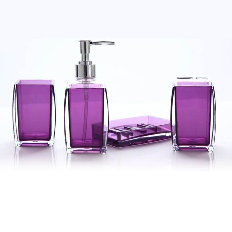 Newly Acrylic 4 Piece Bathroom Accessory Set Soap Dispenser Bottle Soap Dish Cup Toothbrush Holder Case Caddy XSD88: Purple 