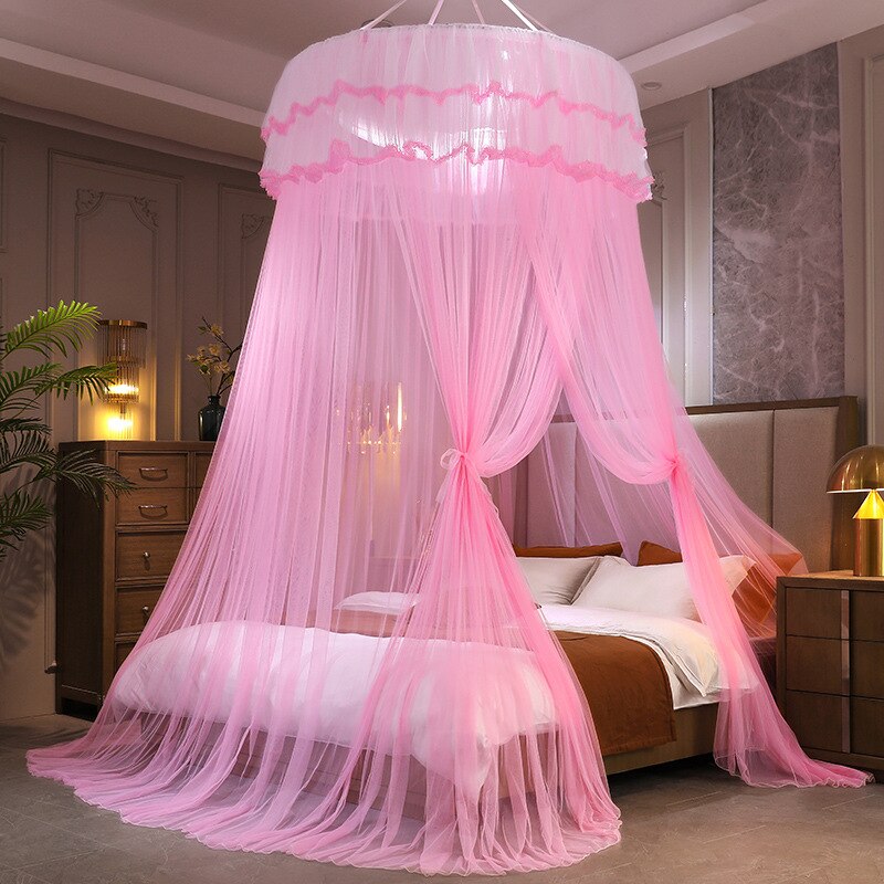 Königin König Bett Moskito Netz Prinzessin Stil Kuppel Weiß Grau Rosa Blick Anti-insekt Anti Moskito Netz Bett Volant: Rosa