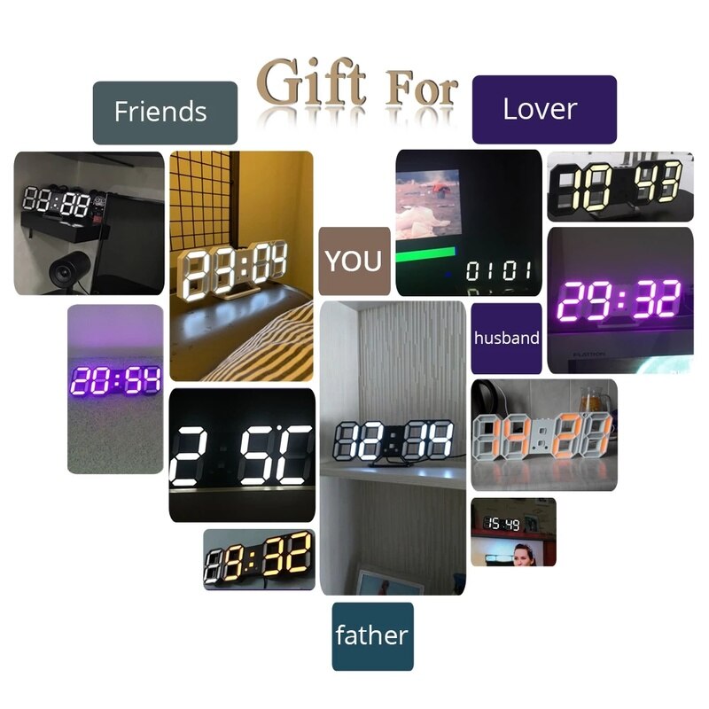 3D Large LED Digital Wall Clock Date and Time Celsius Night Light Display Table Desktop Clock Living Room Alarm Clock Home Decor