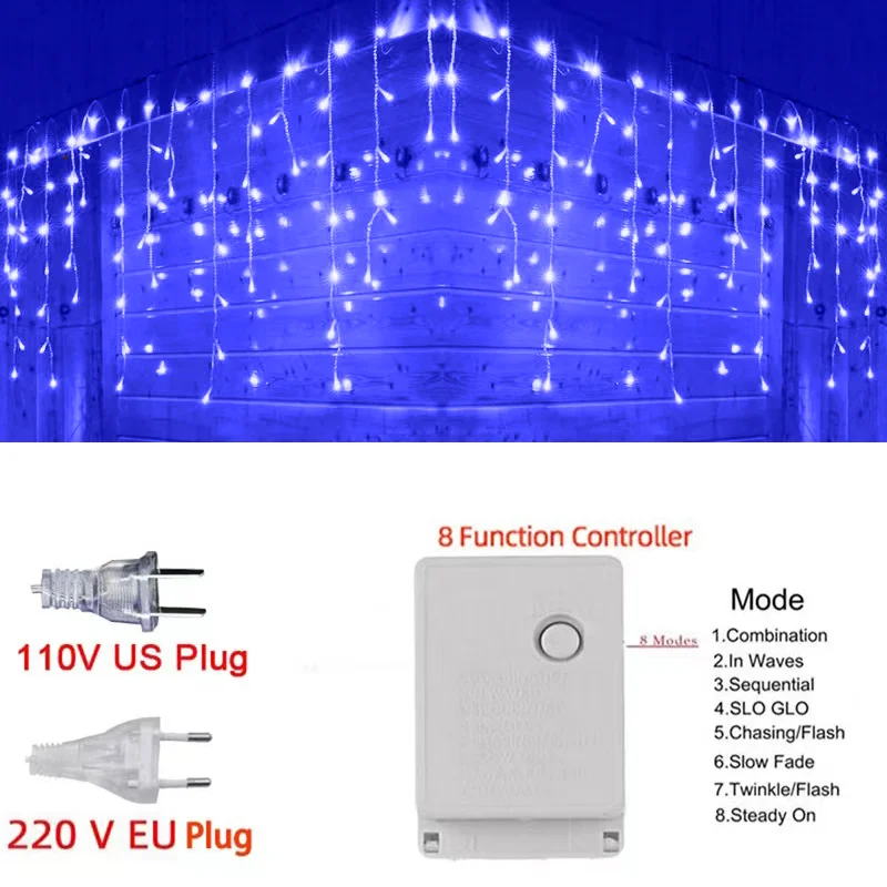 3M LED Vorhang Eiszapfen Lichterkette Hängend 0,4-0,6M 220V Garten Hof Einkaufen Vorhang Licht Außendekoration Licht.: RGB / uns-Stecker
