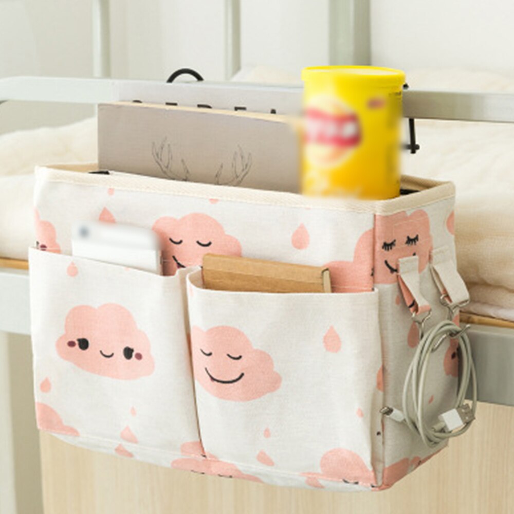 Lærred sengelinned hængende lomme opbevaringspose soveværelse magasin opbevaringspose ble caddy legetøjsholder baby tissuekasse hjem arrangør