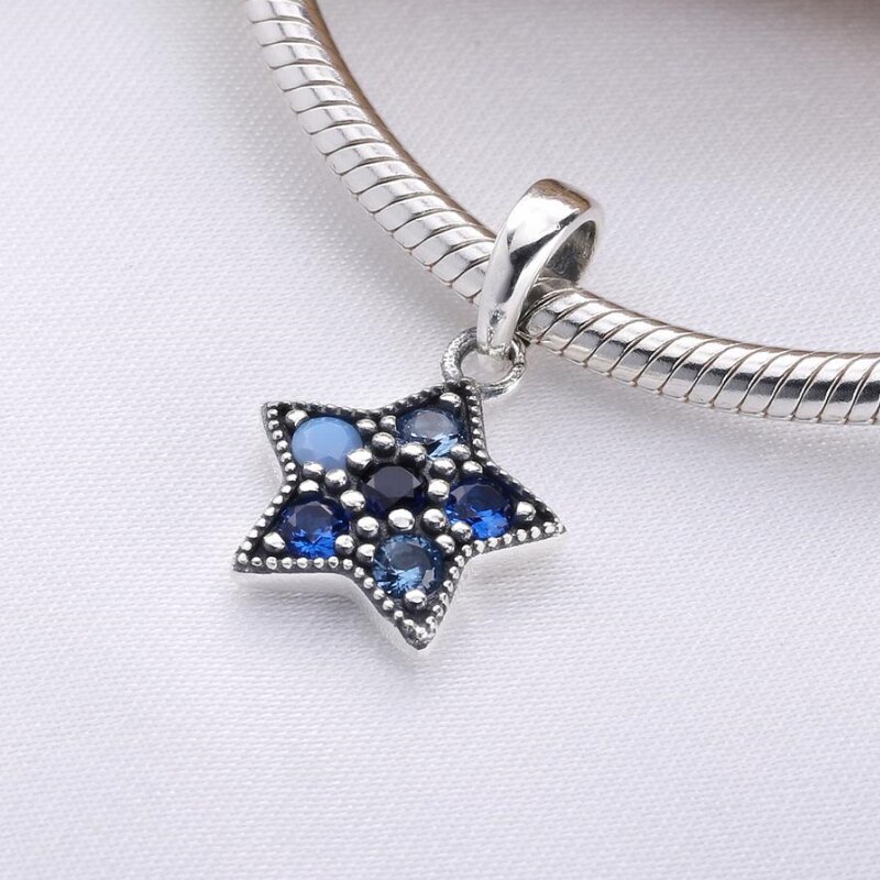 925 Sterling Silver Beads Charms Blue Crystal Starfish Star Dangle Charm Fit Original Pan Bracelet For Women DIY Jewelry: 7