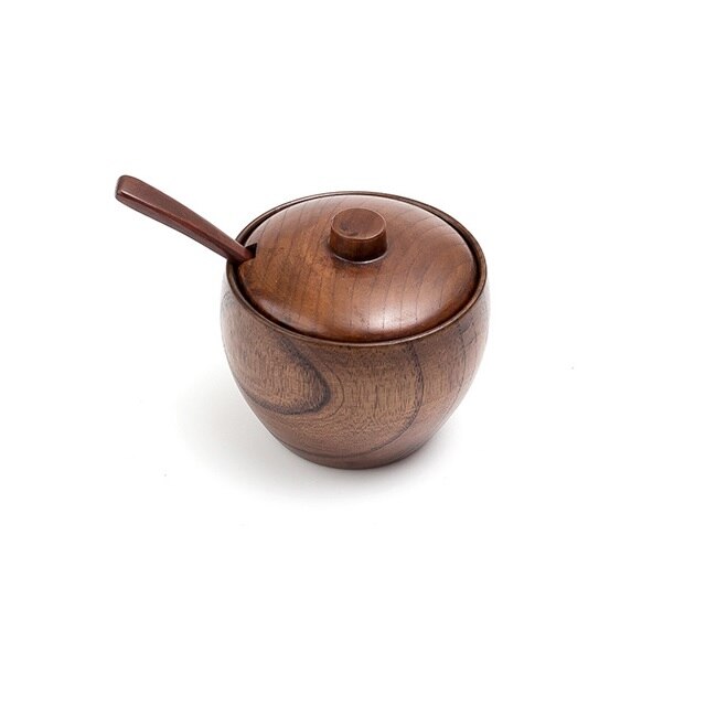 Wooden Condiment Container Seasoning Box Set Condiment Canisters Pots with Wooden Spoon Lid and Base,Secure Durable Organization: Jar1Pcs
