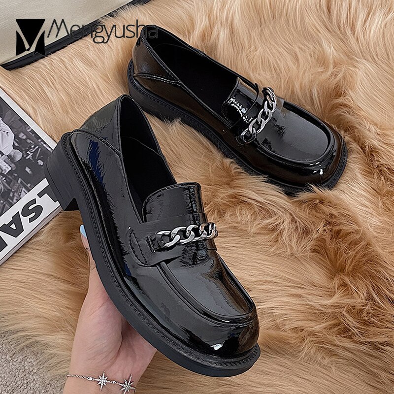 Suqare-chaussures oxford en cuir pour femmes, derbies brillantes à bout, mocassins plats à talons épais, tailles 35 à 40, collection