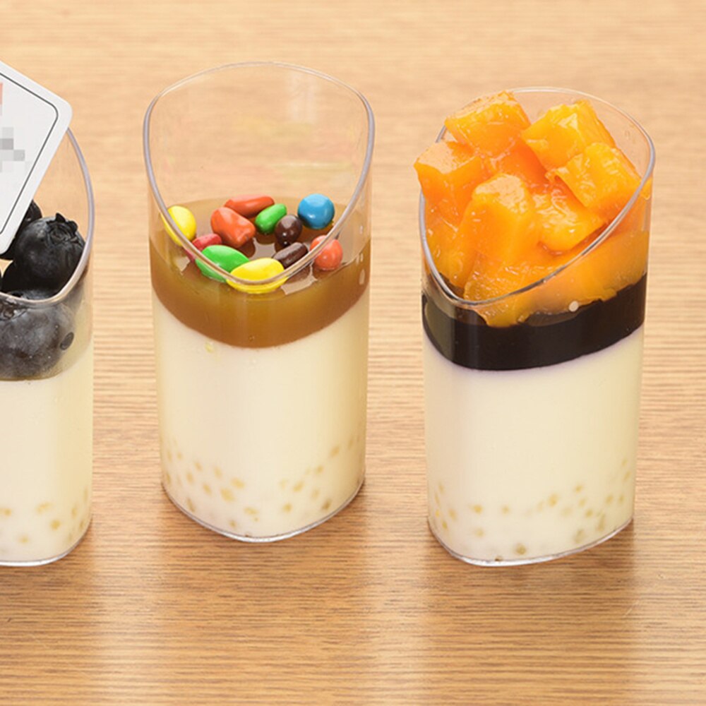 50pcs 80ml Mini Dessert Cups Clear Slanted Parfait Appetizer Cup Jelly Pudding Mousse Cup