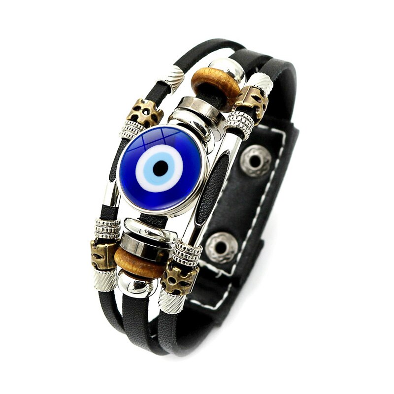 Lucky Turkse Evil Eye Armbanden Voor Vrouwen Sieraden Turkije Evil Ogen Drukknoop Handgemaakte Multilayer Weave Punk Lederen Armband: Style-1