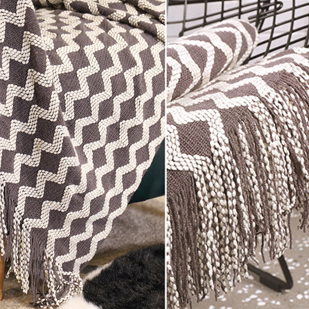 Beddengoed woonkamer bankhoes machinewasbare bankdeken warme gebreide deken met kwastjes thuiskantoor golvend patroon zacht