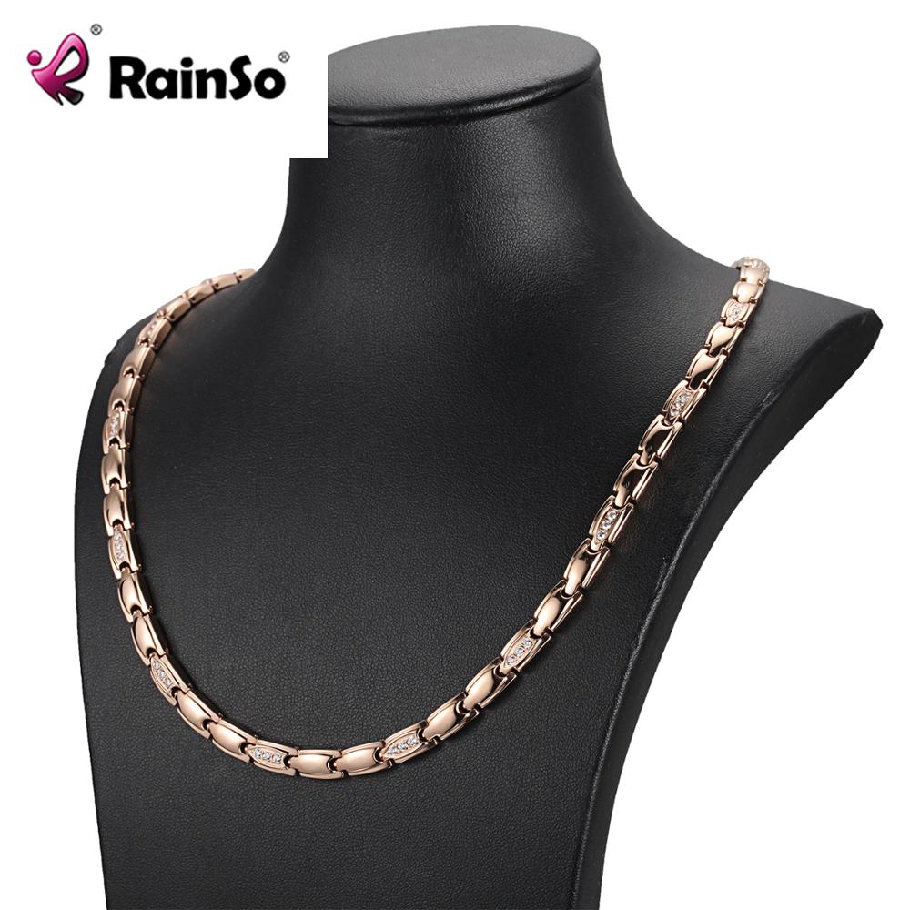 Rainso 2020 feminino zircão colar corrente clássico popular de aço inoxidável colares saúde magnético bio power colares para mulher